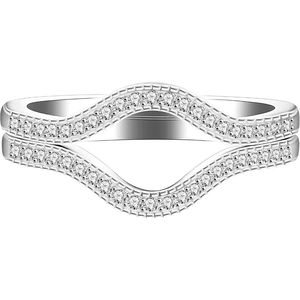 🆕 Women Silver Cubic ZIrconia Curved Stackable Rings Half Eternity Wedding Set